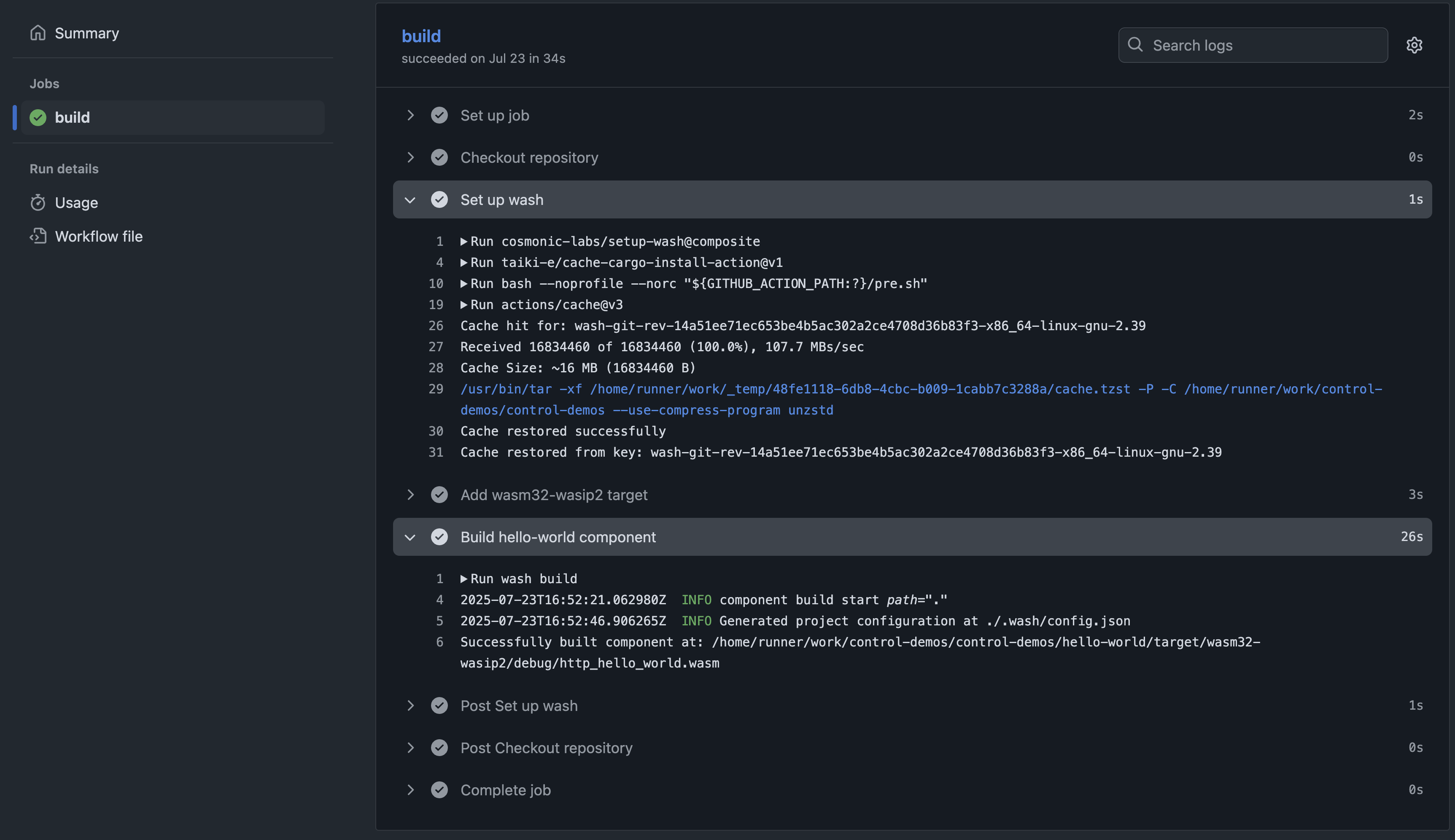setup-wash from cache is 1s